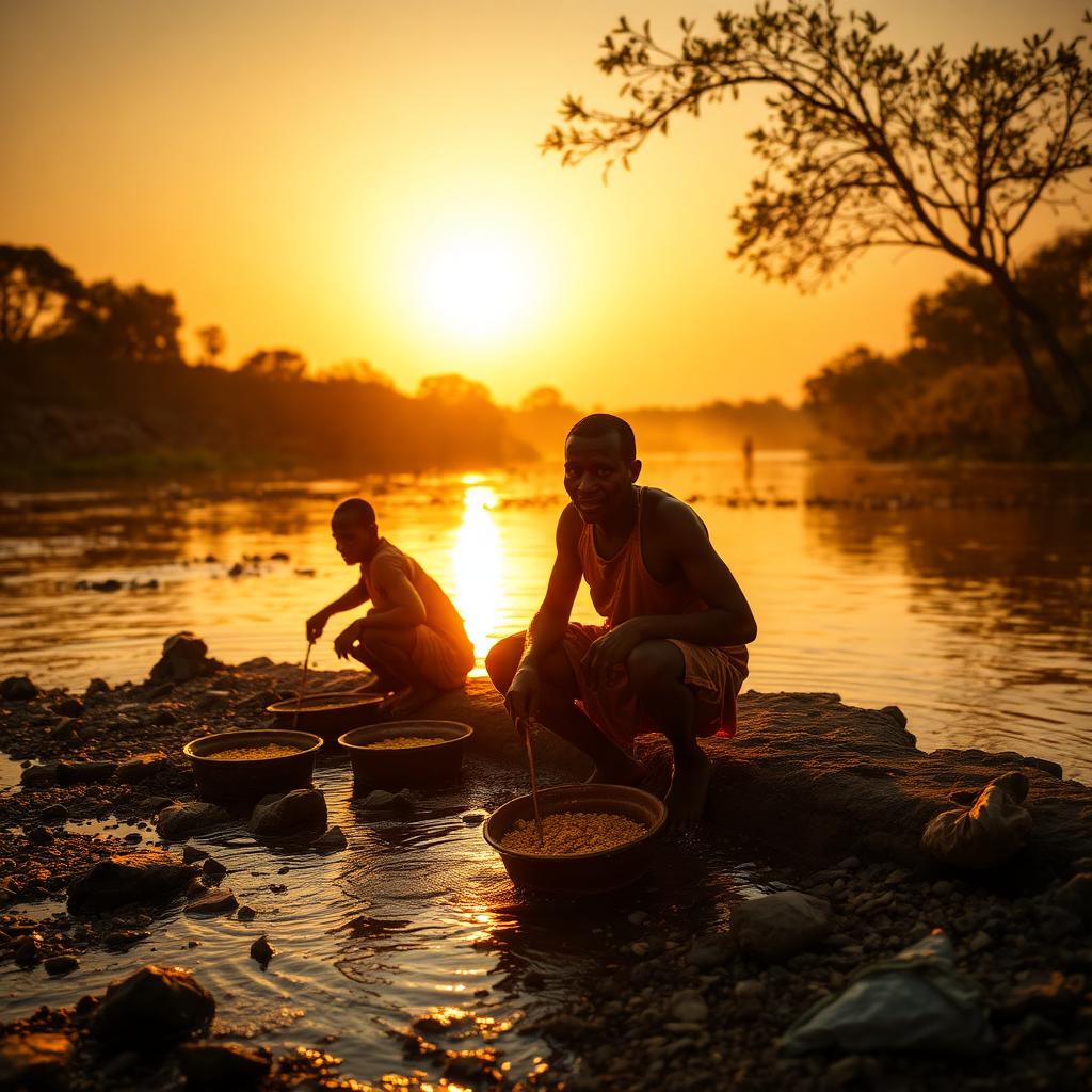 Artisanal miners panning for gold